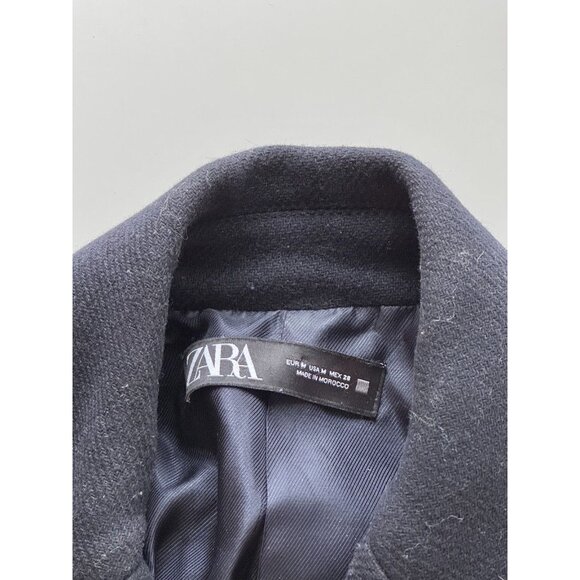 ZARA Navy Blue Wool Blend Double Breasted Short Peacoat Coat, Size M - Picture 11 of 12